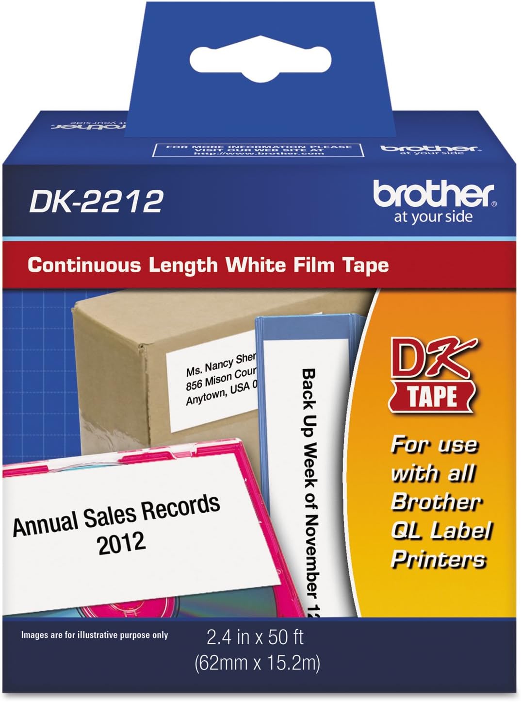 New, Pre-owned, Brother DK-2212 Black on White Film Tape for QL Label Printers Black on White