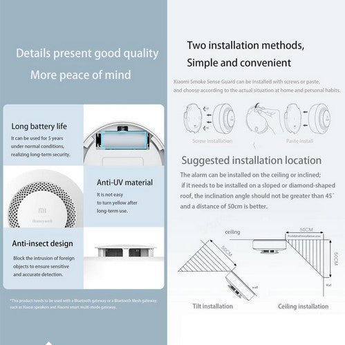 Original Xiaomi Honeywell Smart Fire Alarm Smoke Detector Alarm, Work with Multifunctional Gateway (CA1001) Mihome APP Control(White)