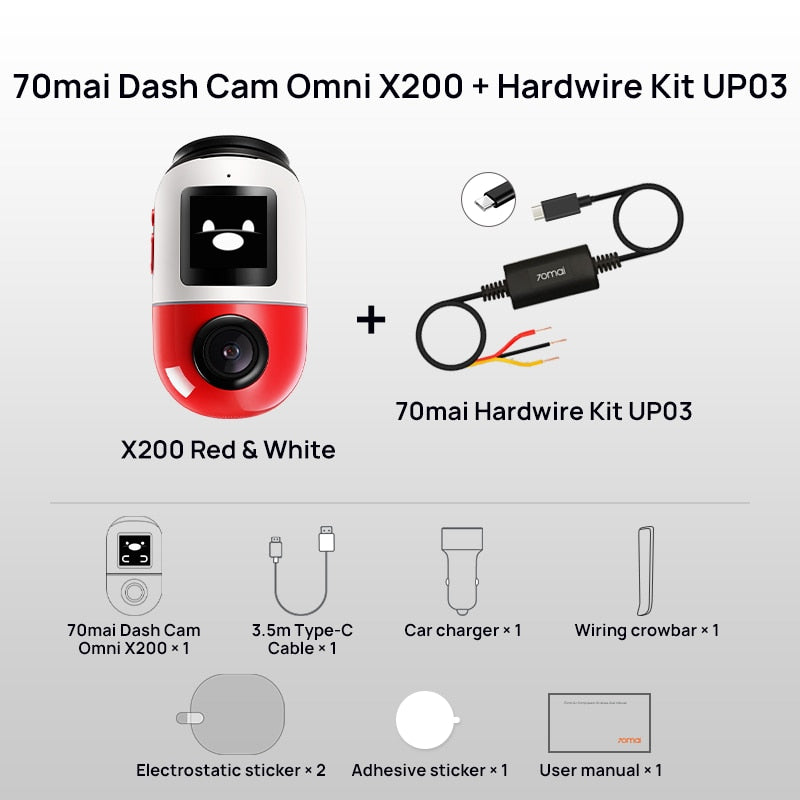 70mai Dash Cam Omni X200 360° Full View Built-in GPS ADAS 70mai Car DVR X200 Camera 24H Parking Monitor eMMC Storage AI Motion
