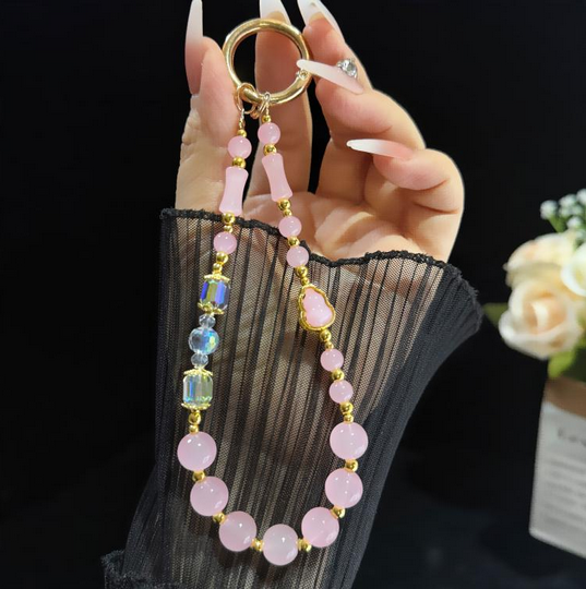 Elegant Gourd Bamboo Jade Beaded Phone Chain(Pink)