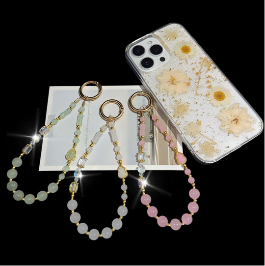 Elegant Gourd Bamboo Jade Beaded Phone Chain(Pink)