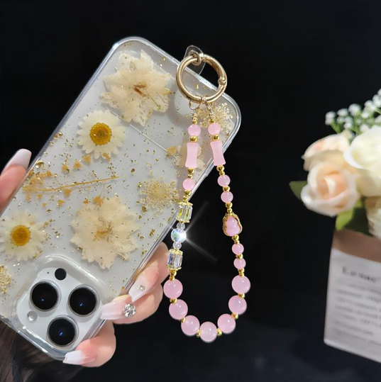 Elegant Gourd Bamboo Jade Beaded Phone Chain(Pink)
