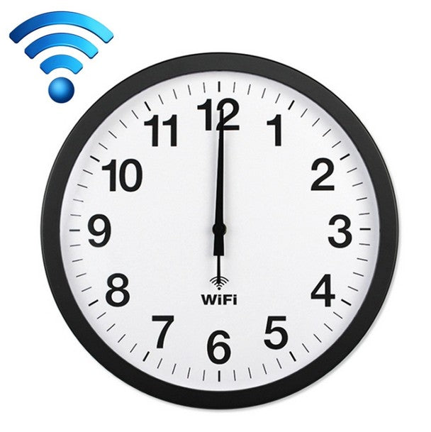 Smart Network Automatic Time Synchronization Wifi Wall Clock Modern Minimalist Silent Living Room Clock, Size:12 inch(Black)
